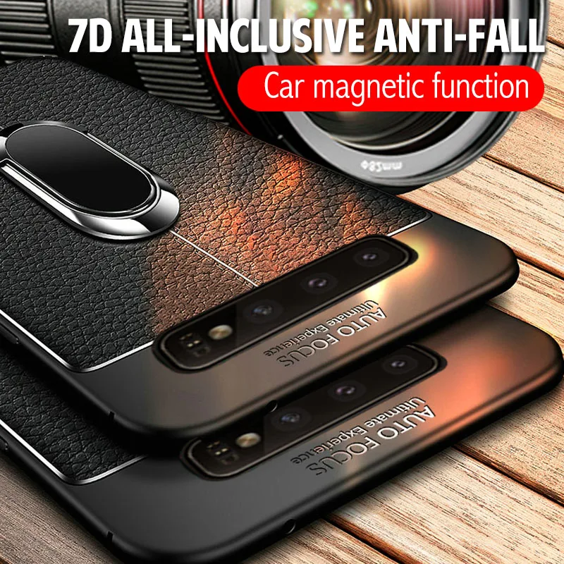 

Luxury Leather Silicone Case For Samsung S22 S21 S10 S10E S9 S8 FE Ultra Plus Note 20 10 9 8 Pro Magnetic Car Holder Back Cover