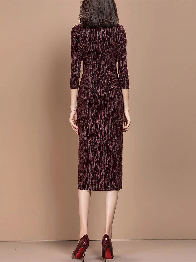 

New 2021 Spring Casual Three Quarter Sleeve Midi Knitted Dress