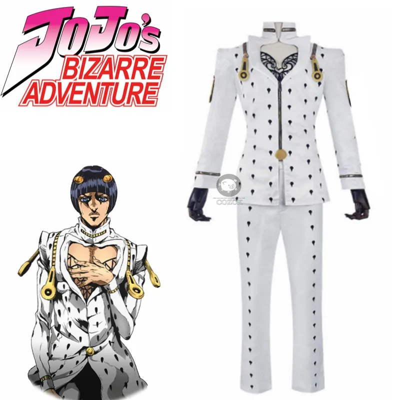 

Anime JoJo‘s Bizarre Adventure Bruno Bucciarati Cosplay Costume White Suits Uniform Zentai Full Set