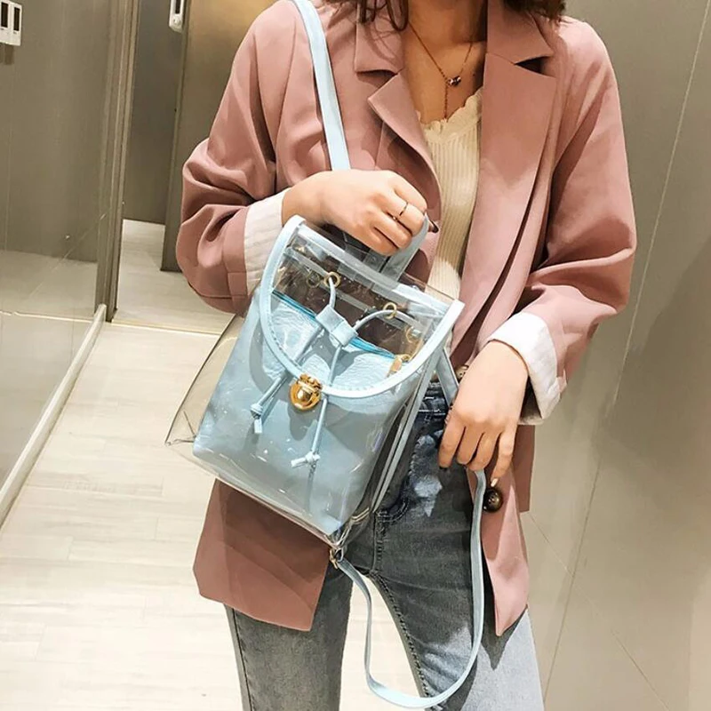 LKEEP высококачественный прозрачный женский рюкзак из ПВХ яркий цвет прозрачный рюкзак для девочек-подростков милый Желейный школьный рюкза...