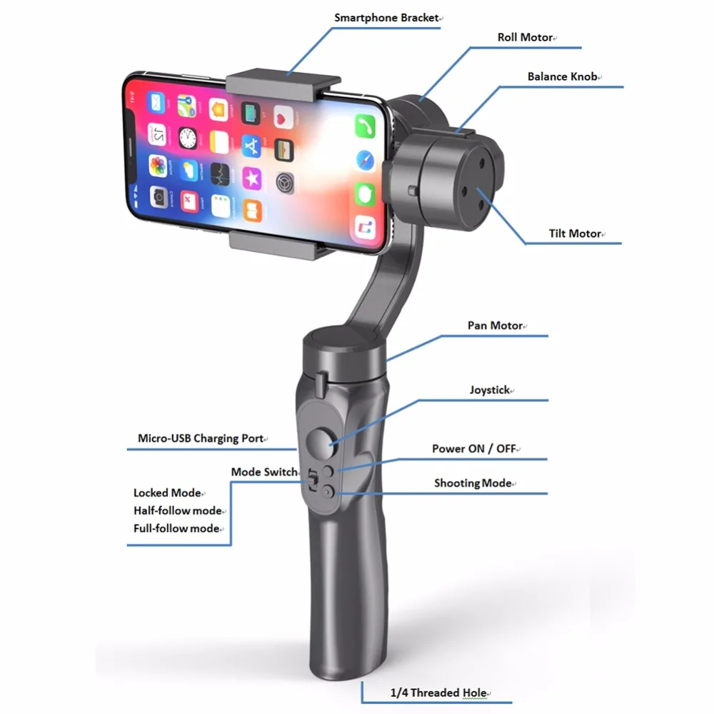 H4 3 оси ручной анти-встряхивание мобильный телефон Gimbal стабилизатор для мобильного телефона экшн-камеры