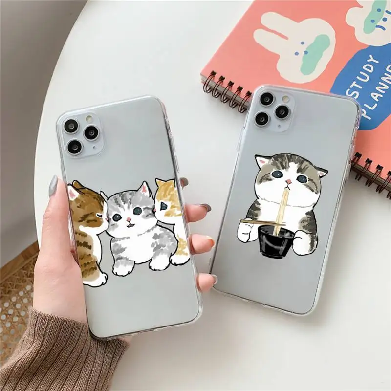 

Cartoon art cat cute painting Phone Case Transparent for Clear iPhone case 11 12 mini pro XS MAX 8 7 6 6S Plus X 5S SE 2020 XR