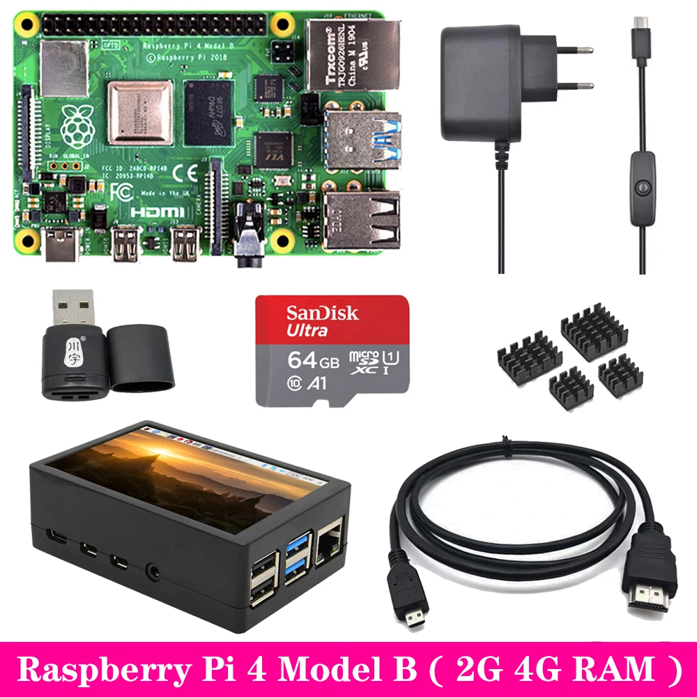 Оригинальный Raspberry Pi 4 модели B 2 ГБ Оперативная память с 3 5 дюймов TFT сенсорный