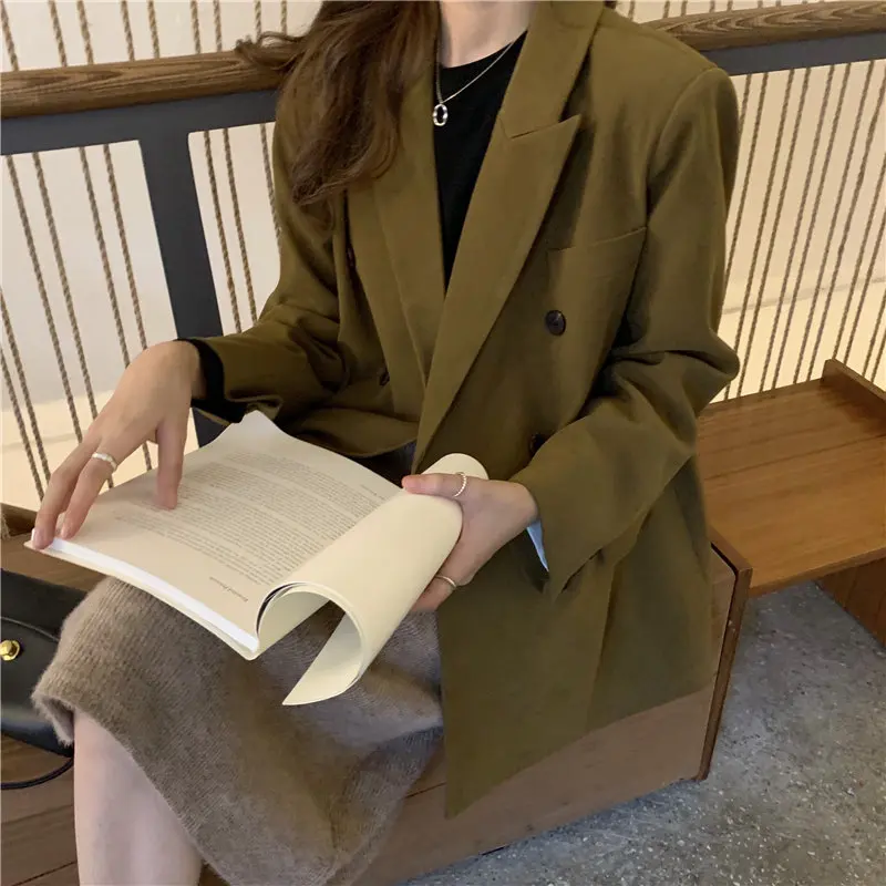 Женское офисное пальто HziriP винтажное двубортное свободного покроя Элегантные