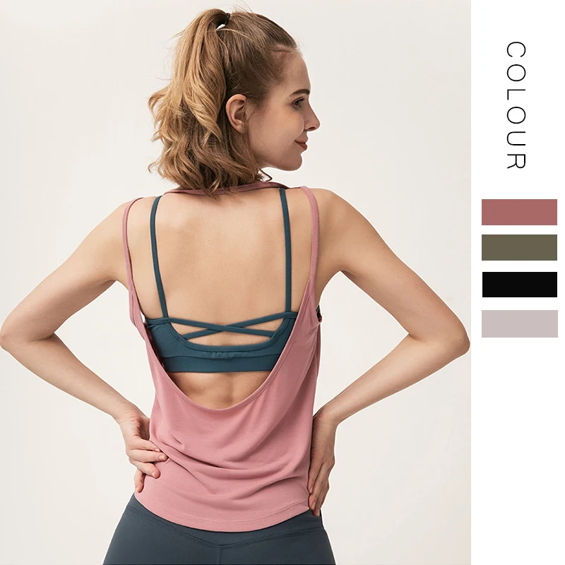 Новинка дышащий Женский однотонный жилет для йоги с открытой спиной пикантные