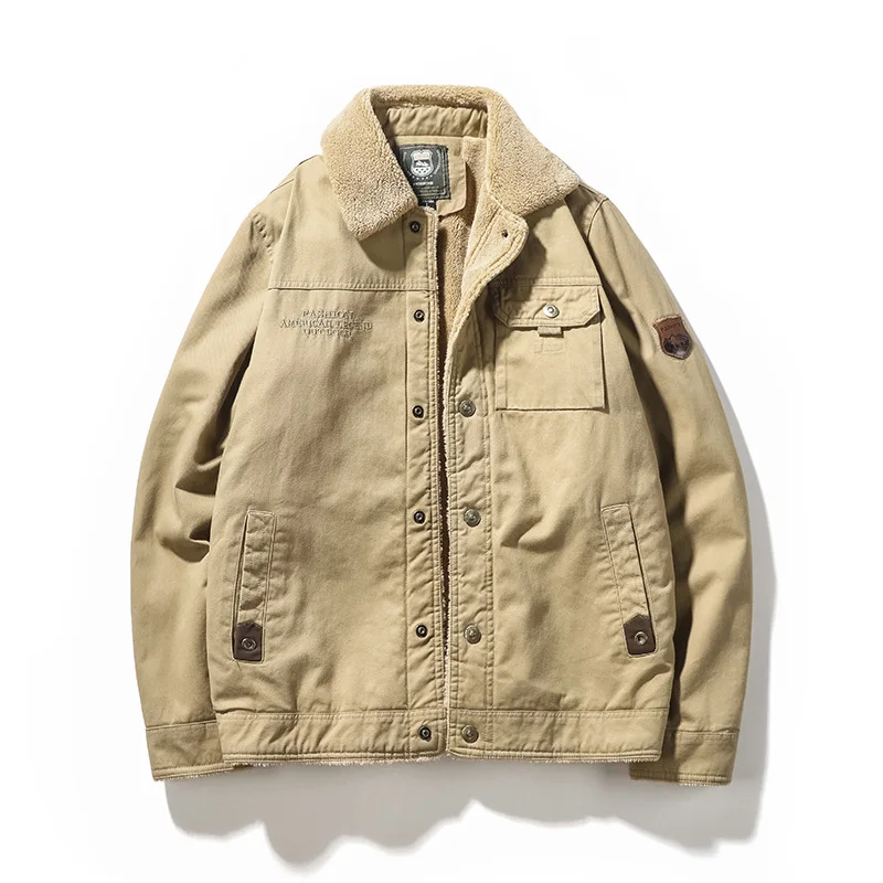 Мужская Утепленная куртка-бомбер из овечьей шерсти с меховым воротником зима 2021 |