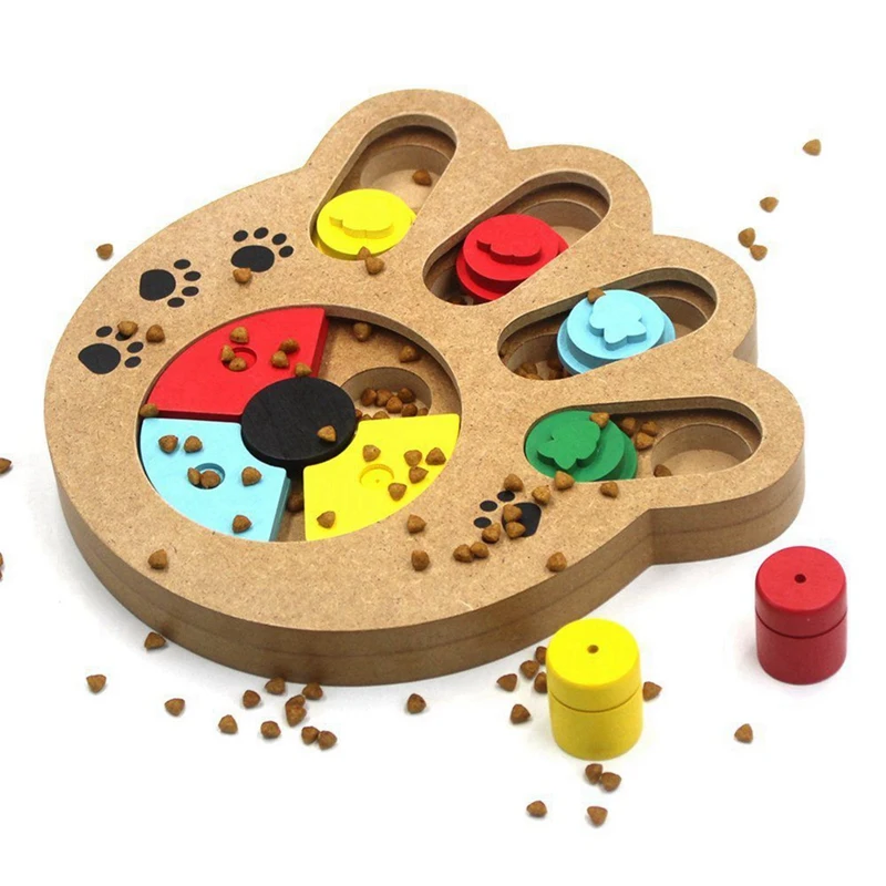 Спрятать и искать пищевую обработанную деревянную лапу питомца головоломки