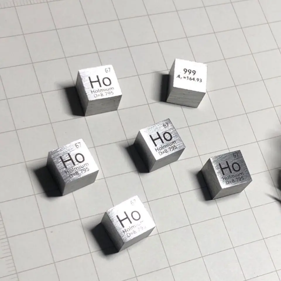 

99.9% High Purity Holmium Rare Earth Metal Ho 8.88g Carved Element Periodic Table 10mm Cube