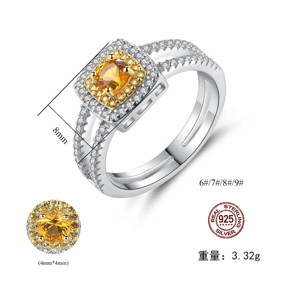 Luxury Jewelry Women Rings 925 Sterling Silver Fashion Elegant Yellow Stone Gem For Wedding Anniversary Gifts | Украшения и
