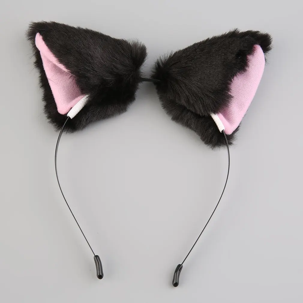 

Fluffy Cosplay Halloween Cat Faux Fox Fur Ears Costume Hairpin Hairband Black/White/Purple/Leopard/Black&Pink Headwear Apparel