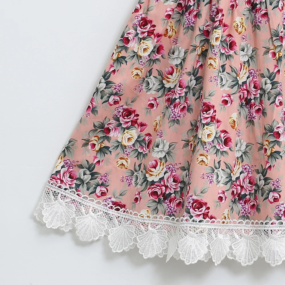 

Children's skirt with floral lace and cotton round collar girl's princess dress