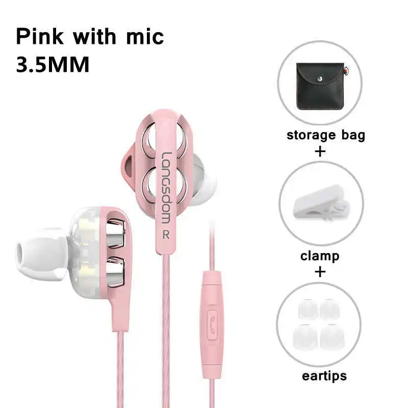 Pink with mic Бренд Langsdom D4C наушники проводные Hifi наушники вкладыши для телефона Xiaomi huawei meizu type c Ушные телефоны - Цвет: Pink with mic