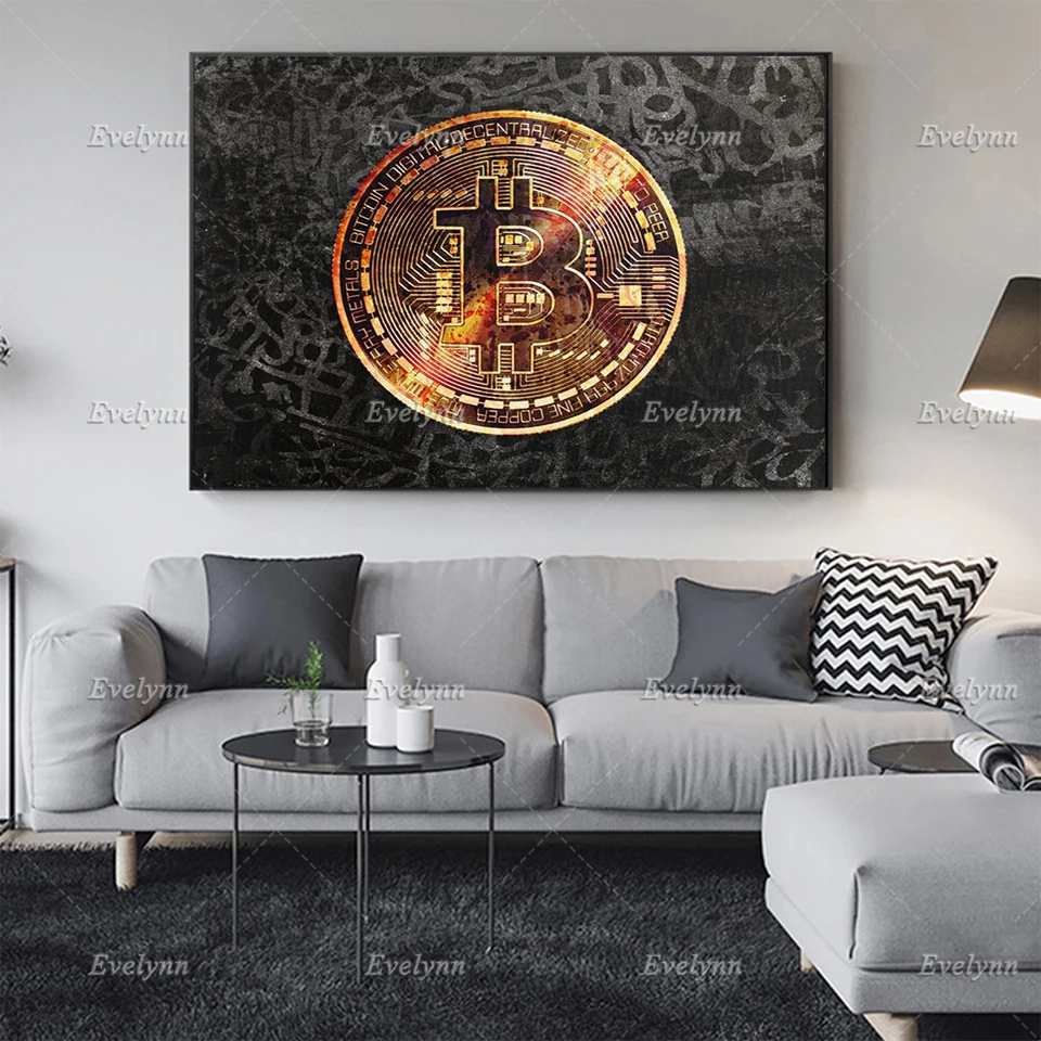 

Bitcoin Wall Art Canvas Painting Picture Inspirationnal Print Poster Modular Home Decoration Bedroom Living Room Floating Frame
