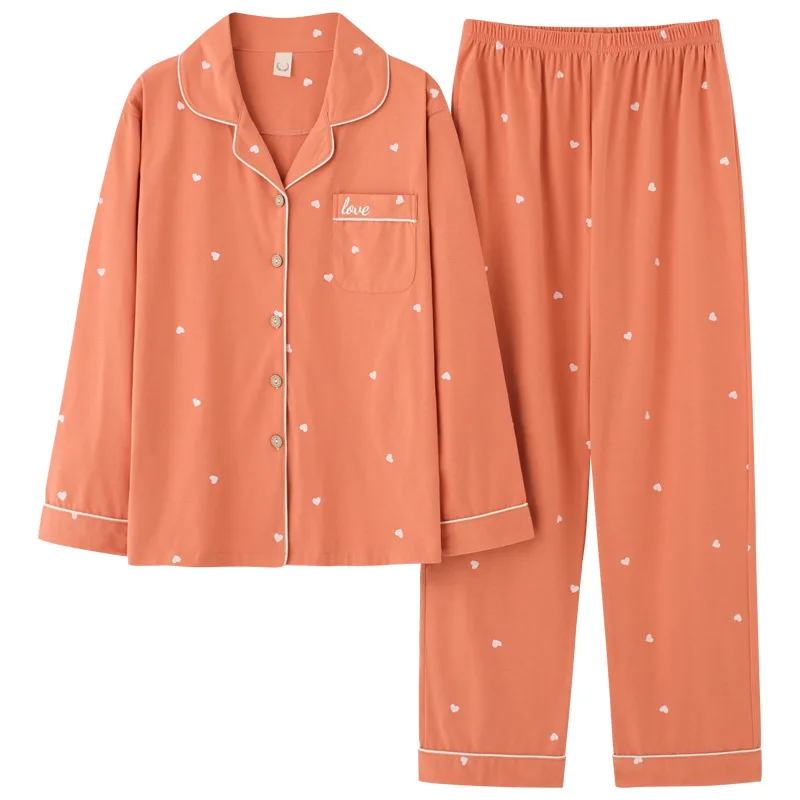 Elegant Light Blue Cardigan Pajamas For Women Winter Warm Cotton Pajamas Kawaii Love Pattern Women Casual Soft Outdoor Sleepwear