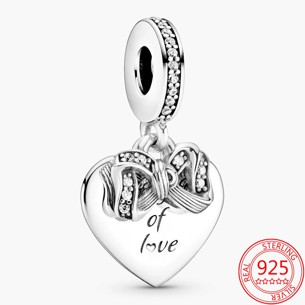 

Новые поступления 925 пробы серебряная подвеска с бантом и «любящее сердце» Фигурные украшения подходит бренд моменты Браслеты, сделай сам, ...