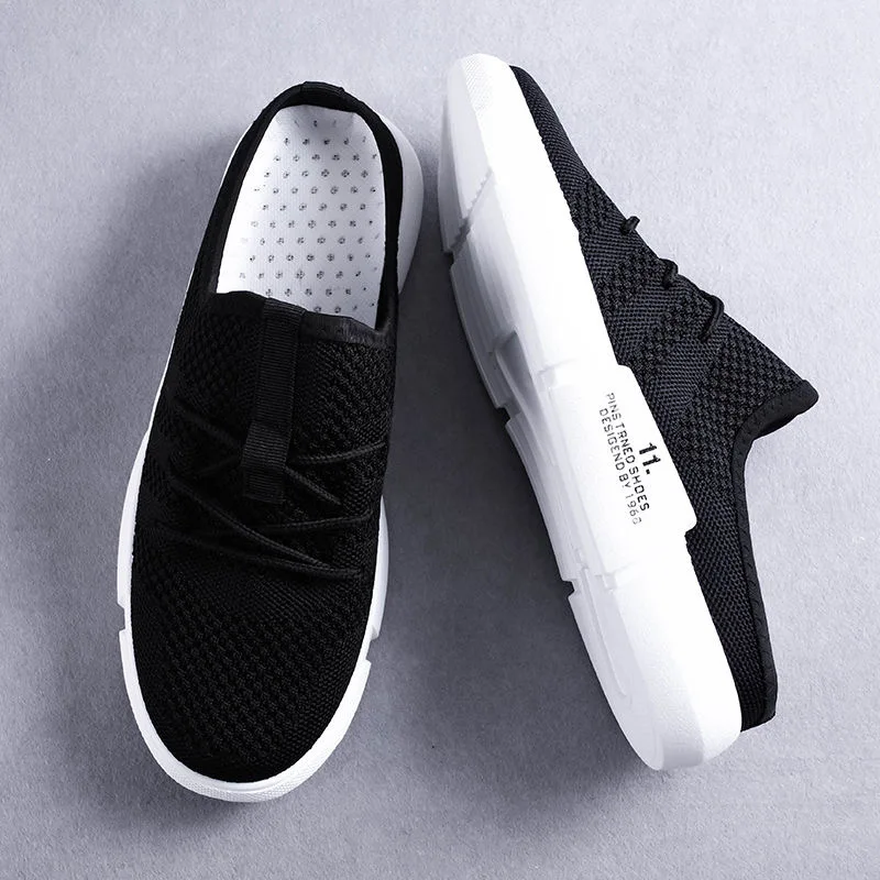 

WEH men half shoes Summer2020 trend half slippers tow beach shoes men breathable flying woven non-slip fashion wear personality