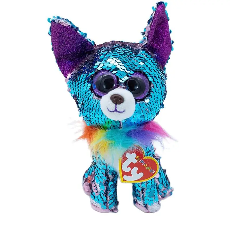

New 6" 15cm Ty Big Eyes Flippables Animal Yappy the Chihuahua Color Changing Sequins Collection Doll Children's Birthday Gift