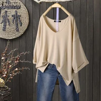 womens solid blouse 2021 zanzea elegant casual summer autumn tops 34 sleeve shirts female v neck split blusas tunic