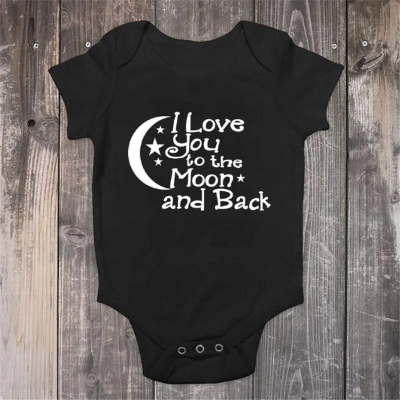 

Baby Bodysuit Boys Girls Clothing I Love You To The Moon And Back Black Newborn Baby Playsuits Clothes Bodysuits 0-24 M
