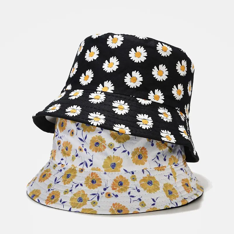 

Casual Floral Print Summer Bucket Hat Men And Women Daisy Print Double Side Wear Cap Fashion Soft Bucket Hats