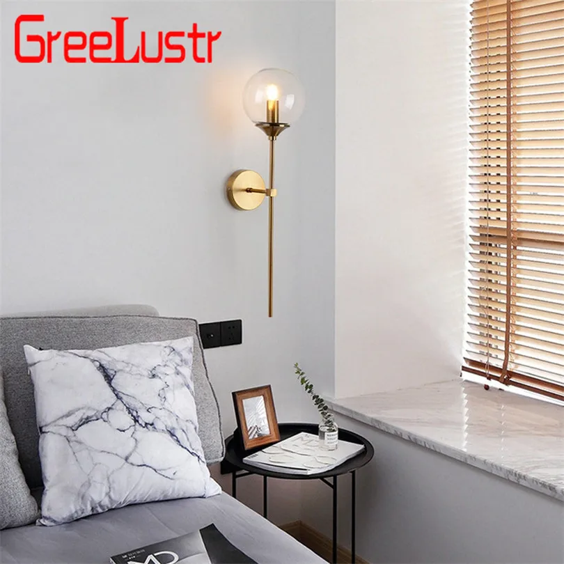 

American Glass Ball Led Wall Light Fixtures Copper Nordic Wall Sconce Lamp E14 for Home Decor Bedroom Bathroom Mirror Lights