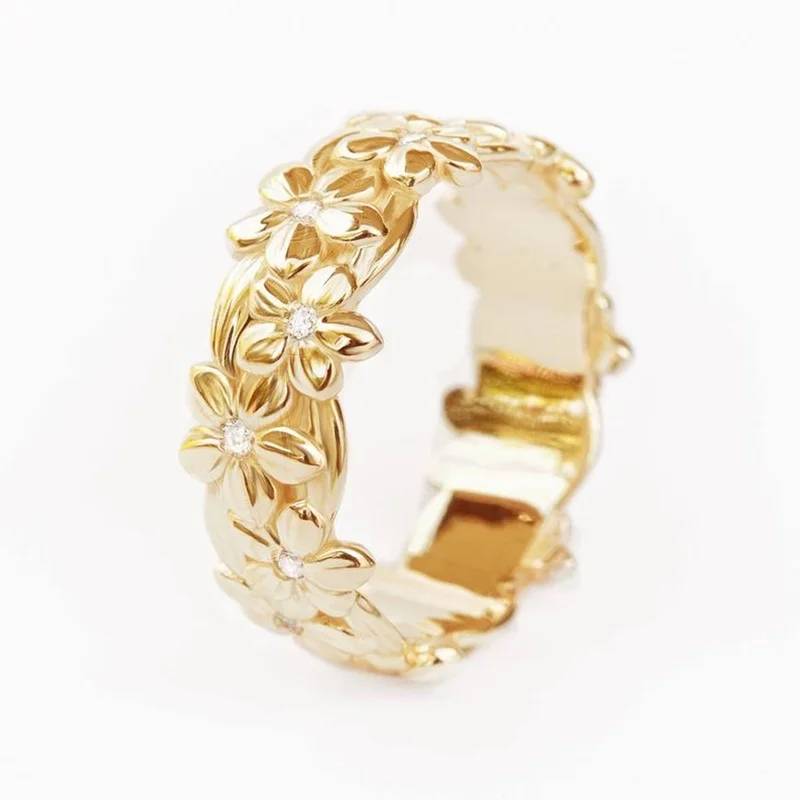 

Fashion Gold Color Delicate Flower Craved Women Engagement Rings Delicate Birthday Gift Proposal Ring for Lover Trendy Jewelry