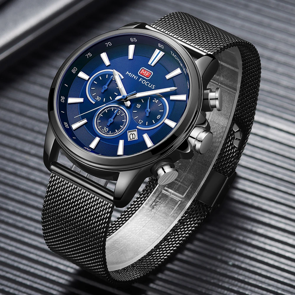 Спортивные часы MINI FOCUS мужские Роскошные водонепроницаемые кварцевые наручные с