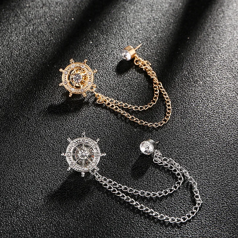 Korean Metal Rudder Rhinestone Brooch Tassel Chain Pin Men's Suit Shirt Badge Coat Corsage Female Jewelry for Women Accessories |