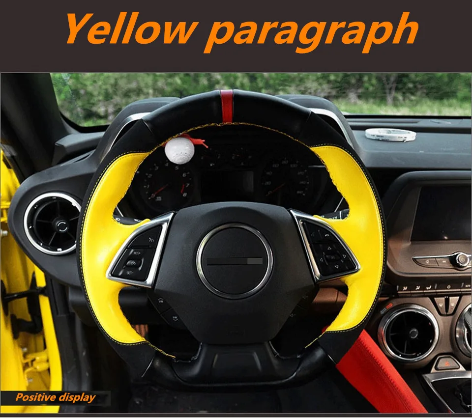 DIY Motion paragraph Genuine leather Hand-Stitched Car steering wheel cover For Chevrolet camaro- Car accessories