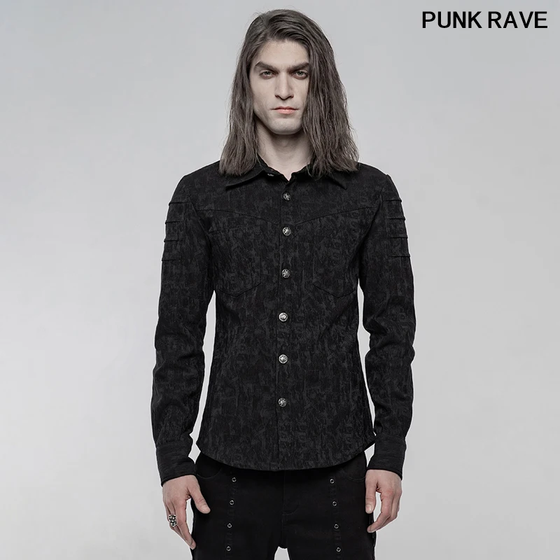 

Gothic Stretch Jacquard Slim classic Casual Blouses Punk Palace noble Simple Long Sleeve cool men Shirt PUNK RAVE WY-1225CCM