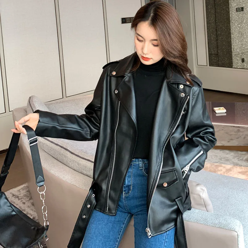 Куртка женская из искусственной кожи короткая Байкерская верхняя одежда в стиле