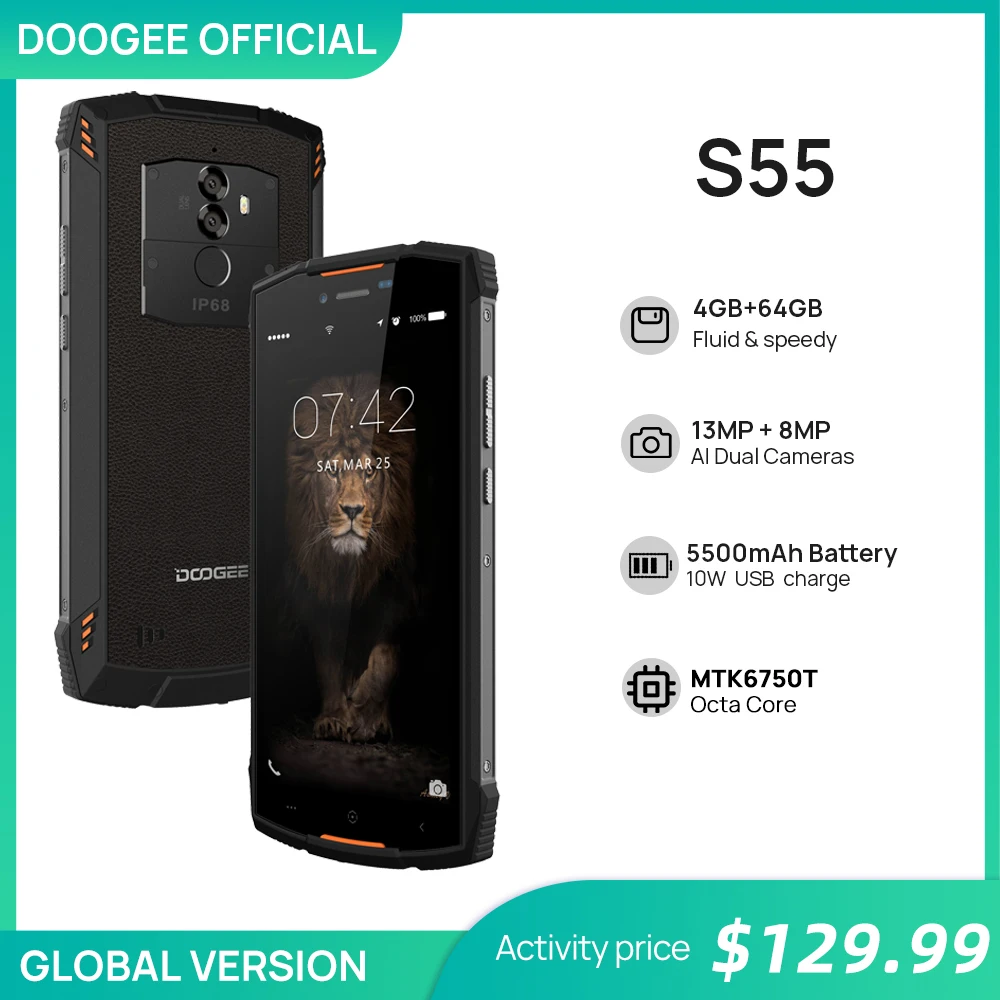 Смартфон 5.5&quot Doogee S55 4+64Гб 13Мп водонепроницаемый в ассортименте.|Смартфоны| |