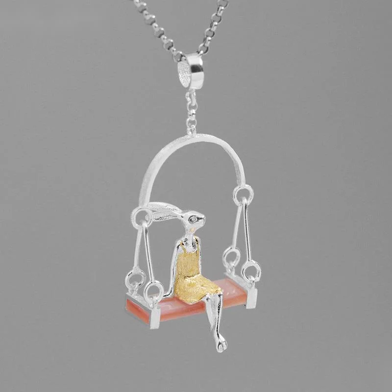

Miss Rabbit lady pendant, natural pink shell, 925 sterling silver, exquisite jewelry, gifts