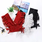 Женская шифоновая блузка в горошек с V-образным вырезом, коротким рукавом и оборками, на шнуровке, 3 цвета