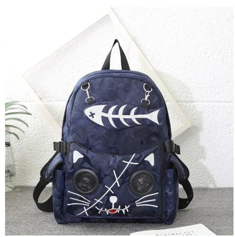 Black Speaker Rucksack Backpack School Bag Waterproof with Bluetooth Audio Gothic Cat Camouflage Large Capacity Unisex | Багаж и сумки