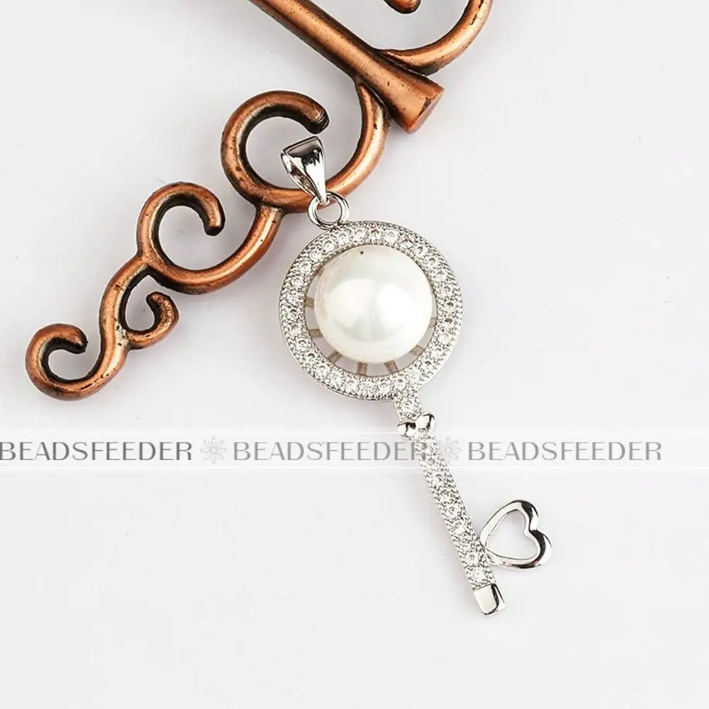 

Ключ с оболочкой прелестная жемчужная подвеска микро проложить серебряный шарм/с прозрачным кубическим цирконием, подвески в серебряном ц...