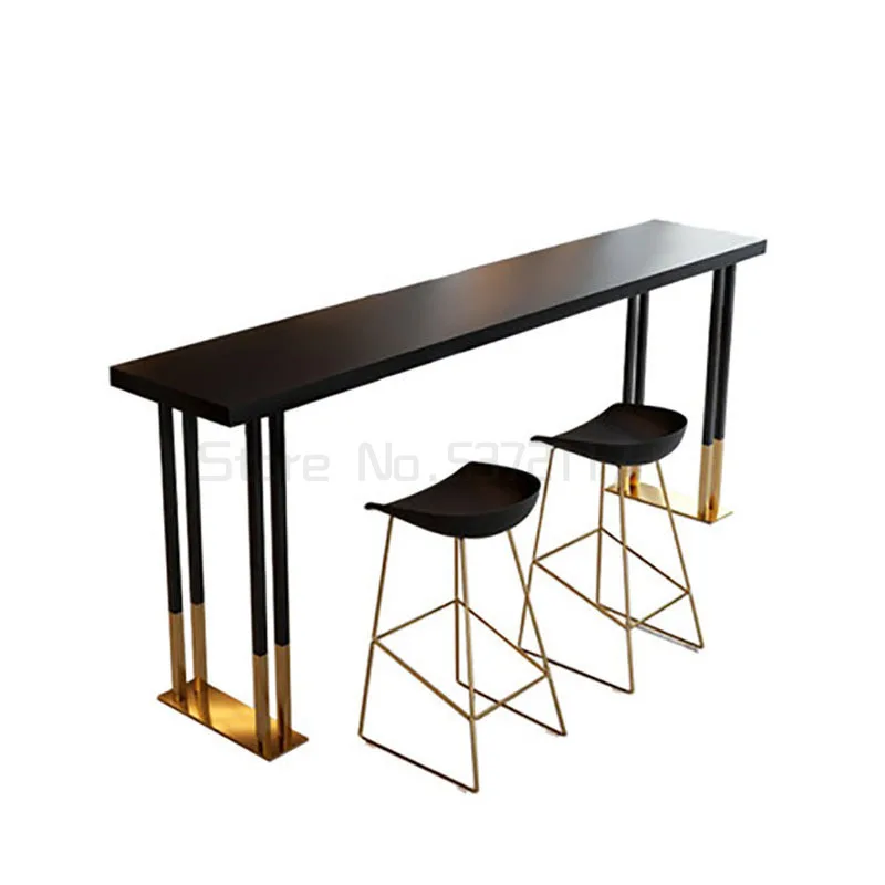 

Nordic solid wood bar table leisure coffee shop long bar table milk tea shop wall high foot bar table chair