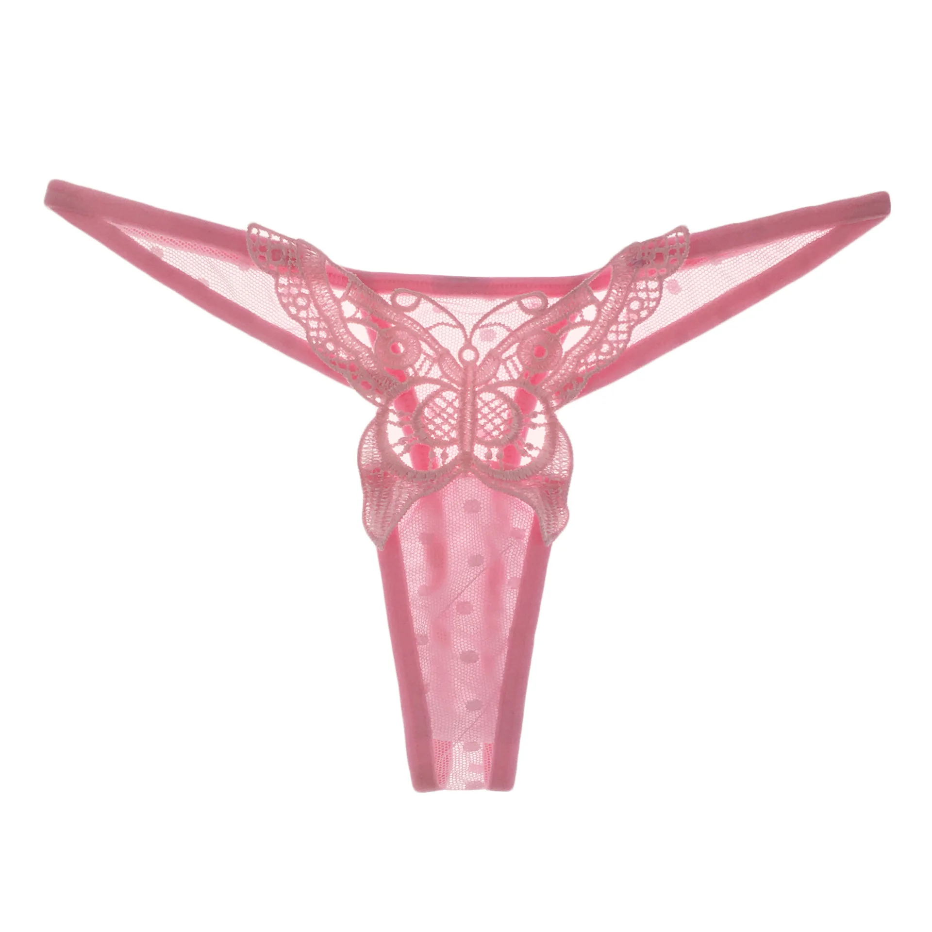 

Beautiful Butterfly Embroidery Transparent Sexy Panties Ladies Low Waist Simple Temptation Y-Shaped T-Back Hollow T-Back