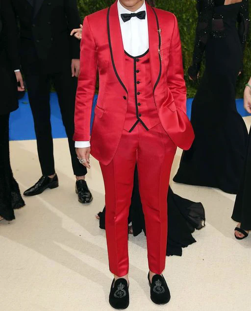 Мужские костюмы ANNIEBRITNEY модные итальянские красные атласные приталенные