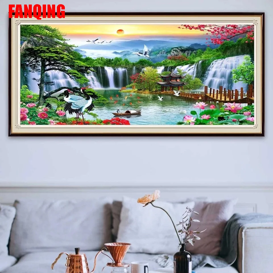 Алмазная живопись сделай сам мозаика водопада пейзаж 5D алмазная вышивка журавль
