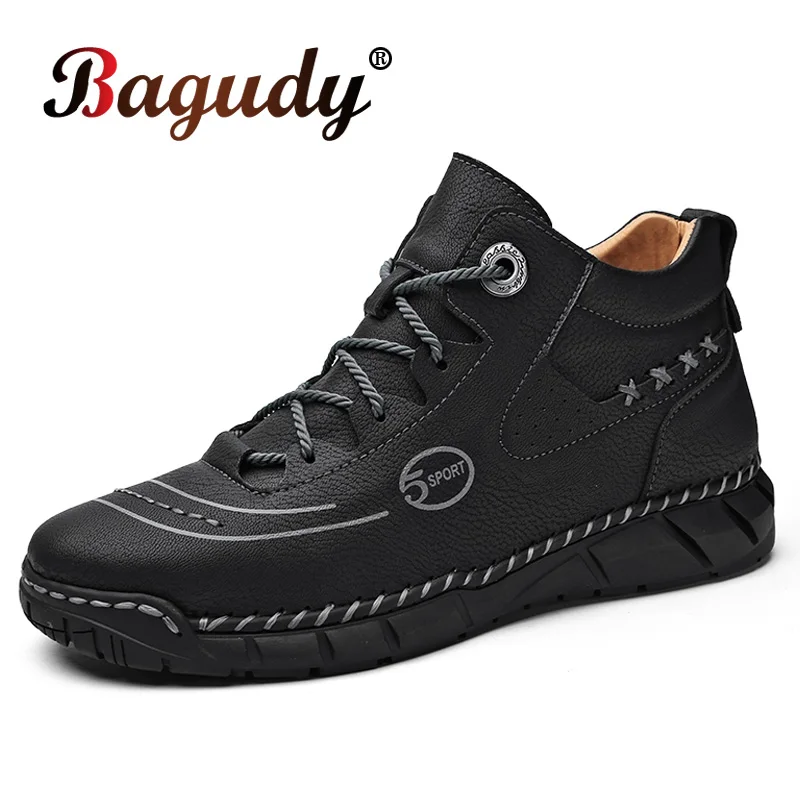 

Classic Men's Boots Leather Spring and Autumn Lace-Up Casual Shoes Outdoor Men Work Boots High Quality Non-slip Ankle Men Boots