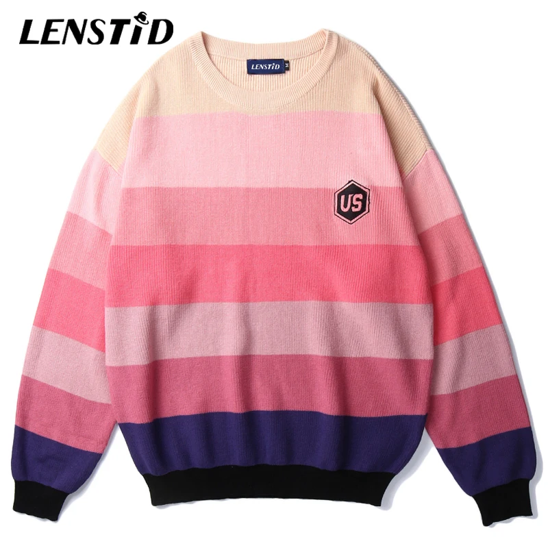 LENSTID 2019 осенние уличные радужные полосатые трикотажные свитера Harajuku уличная