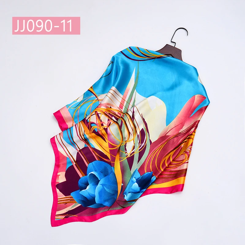 JJ090-11 90*90 см квадратный шарф для женщин, подходит ко всему, элегантные цветочные шарфы для волос, Женская бандана, весна-осень, атласные шелковые шарфы, шаль - Цвет: JJ090-11