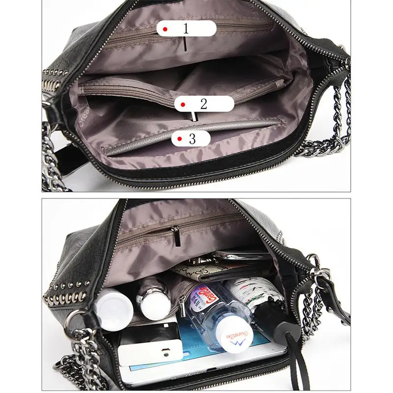 

Rivet Ladies Chain Tote Bag Sac A Main Luxury Handbags Women Soft Leather Bags Designer Vintage Crossbody Bags For Women 2019