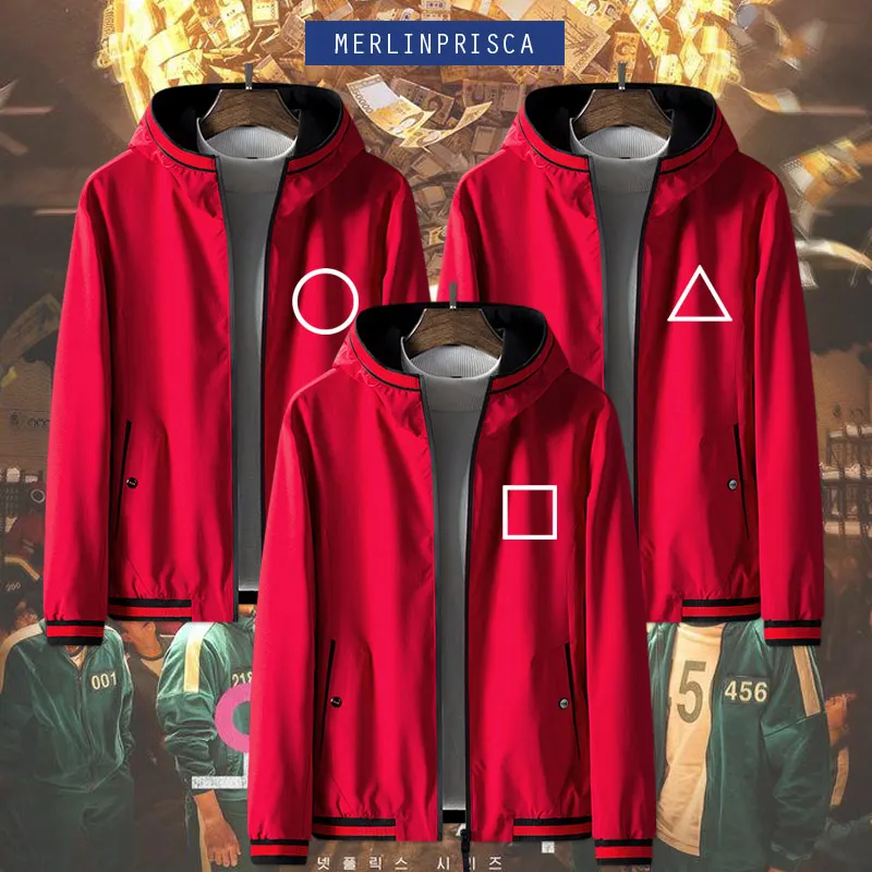 

Мужская и женская куртка из фильма «Игра кальмар ли Джунг джаэ», круглая, шестигранная, красная, квадратная, круглая, треугольная защита, уни...