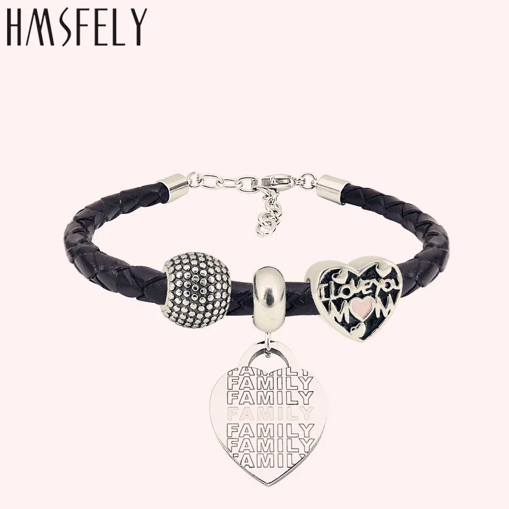 HMSFELY бусины в форме сердца из нержавеющей стали 316l love you Mom для DIY подарок на день