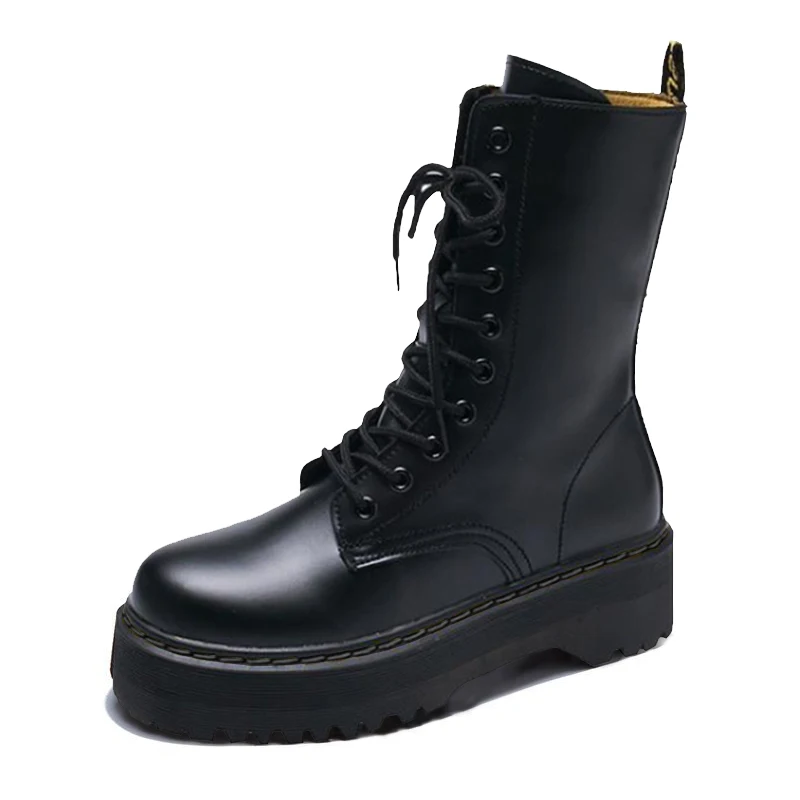Женские ботинки на платформе Осенние ботильоны из искусственной кожи шнуровке