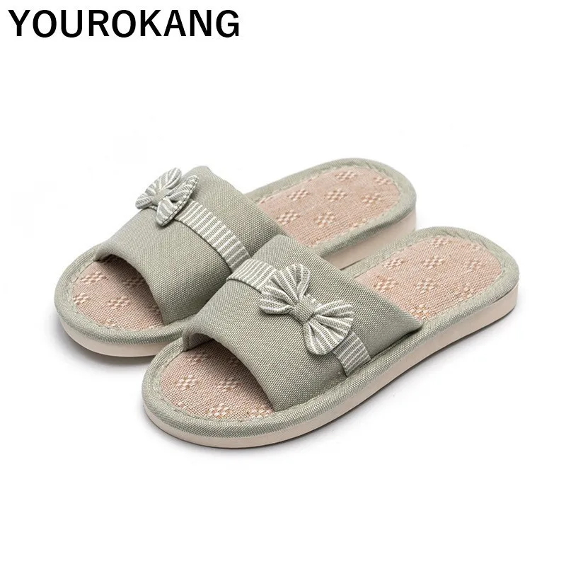 Женские домашние тапочки с бантом весенне-осенняя женская обувь на плоской