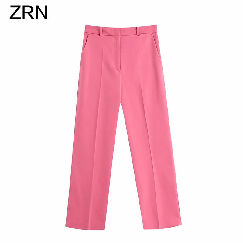 ZRN женские модные прямые брюки с высокой талией 2020 винтажные офисные на молнии
