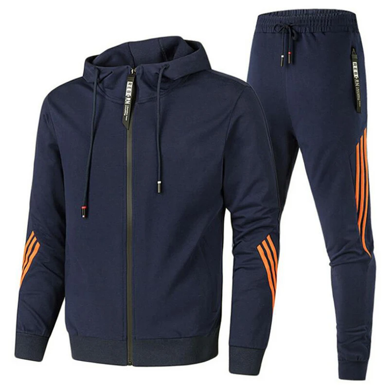 

New brand fashion men's two-piece striped sportswear hooded hoodies + pants trousers man outdoor sports pants track suit suit